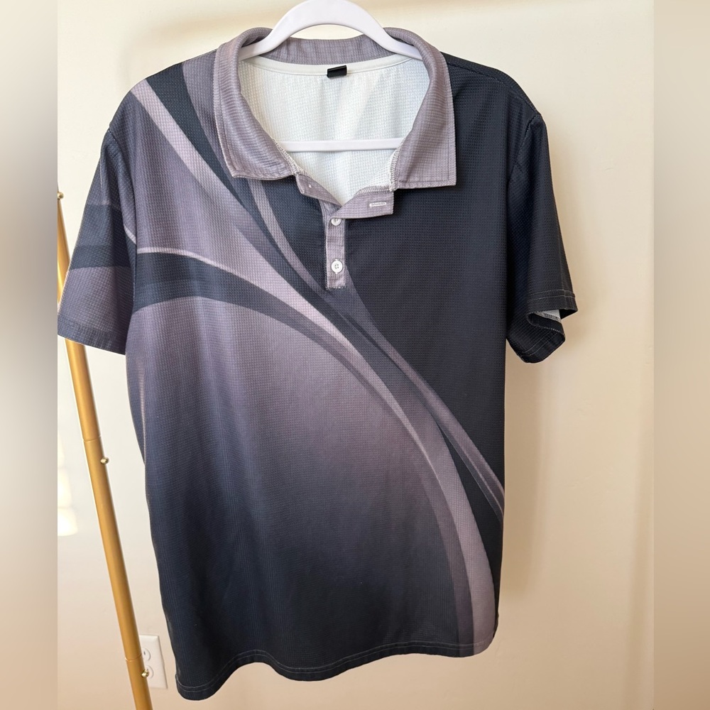 Men's Black and Gray Polo Shirt | Lightweight | Large | EUC